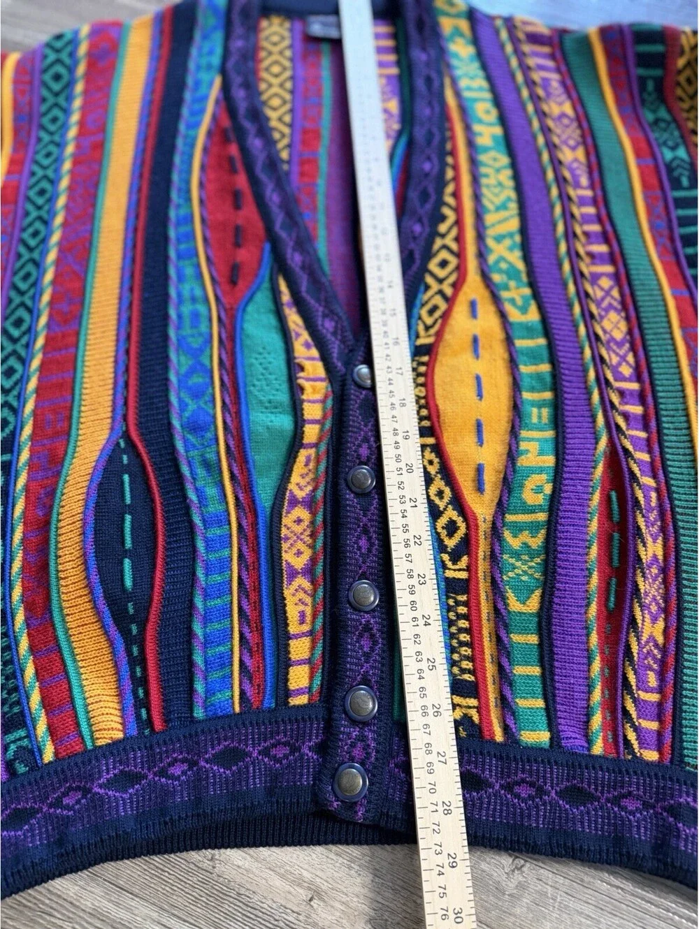 vintage Emaroo Australia 3D rainbow cardigan COOGI style Aztec Pattern Sz XL